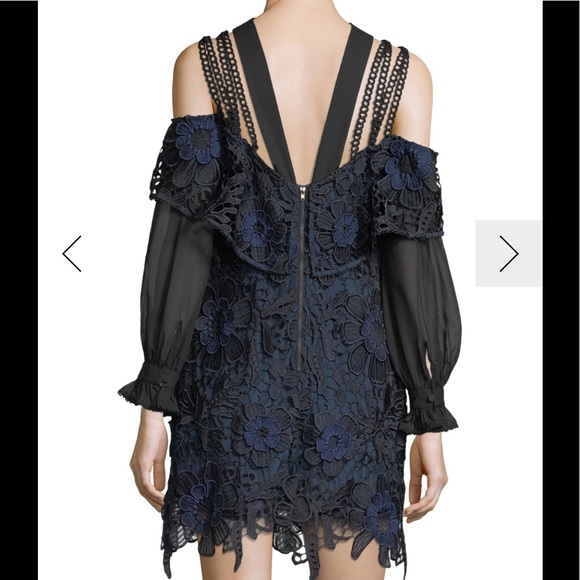 Self-Portrait Cold Shoulder Floral Lace Mini Dress - Picture 2 of 4